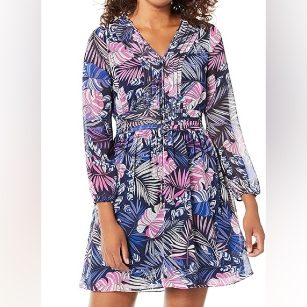 Sam Edelman Tropical Long Sleeve Dress - Purple Multi